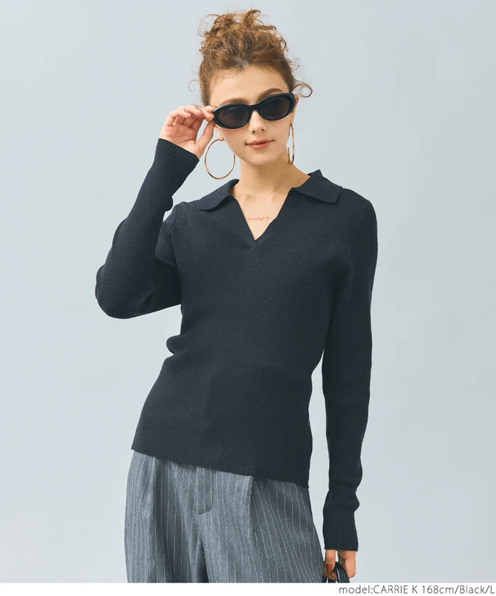 ニット レディース 長袖 襟付き