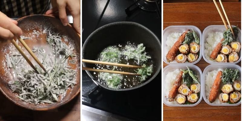 人参の葉っぱの天ぷらを作って詰めます