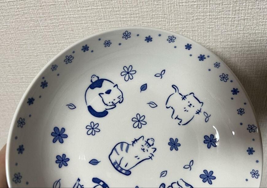 セリア、パスタ皿 藍色ねこ