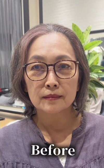 肩につくくらいの長さで、毛先に動きのあるボブの来店時の様子