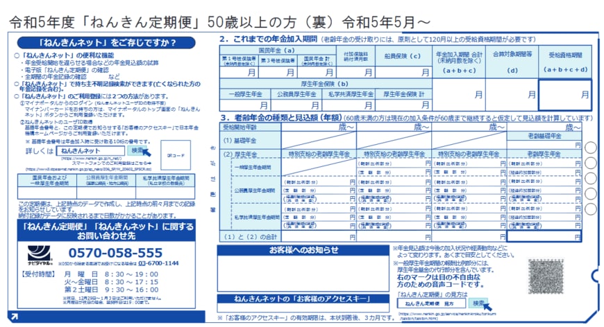 出所：日本年金機構「「ねんきん定期便」の様式（サンプル）と見方ガイド（令和5年度送付分）」