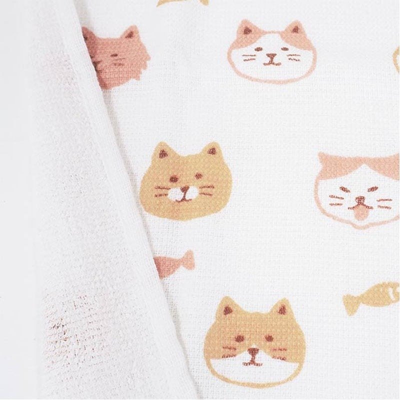 キャンドゥ公式　片面パイル　フェイスタオル　ネコ