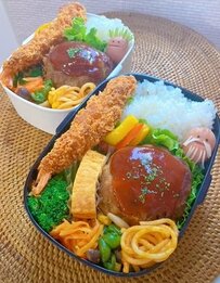 ナイスアイデア！男子高校生の【ハンバーグ弁当】ソーセージとそうめんで作られたキャラクターが可愛いと反響