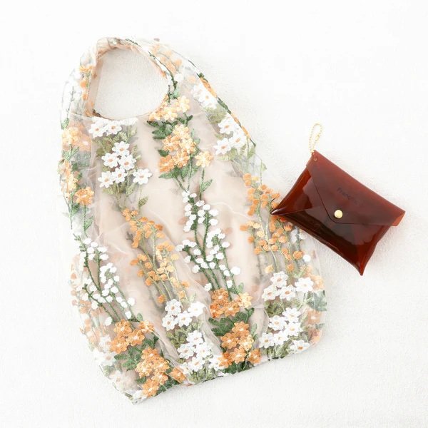 フランフラン公式　チュールバッグ イエロー×ブラウンの画像