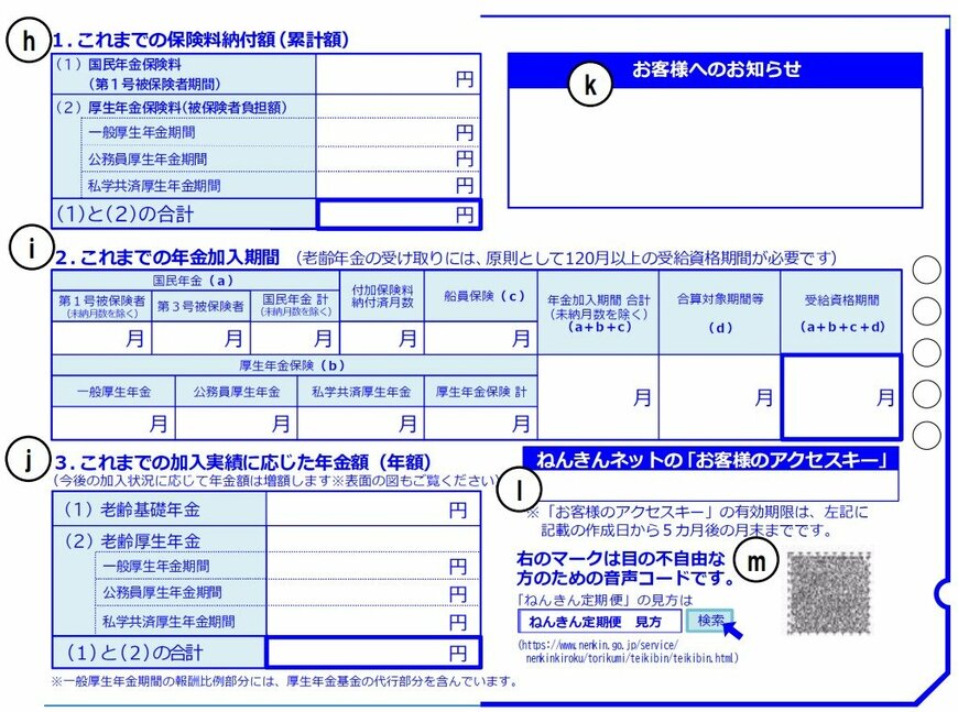 出所：日本年金機構「「ねんきん定期便」の様式（サンプル）と見方ガイド（令和6年度送付分）」