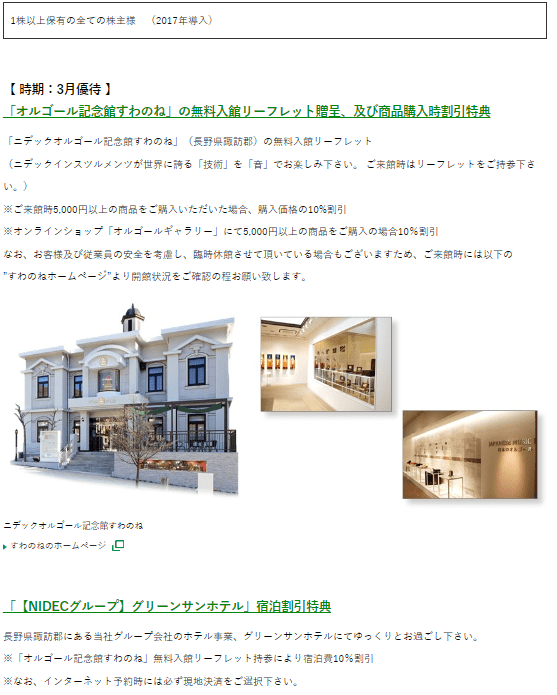 出所：ニデック株式会社「株主優待」