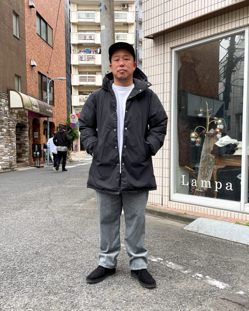 フードコート（have a good day × NANGA）、インナー（have a good day）、ボトムス（still by hand）、シューズ（Jadd Shoes）、帽子（NULABEL）/全てLampa