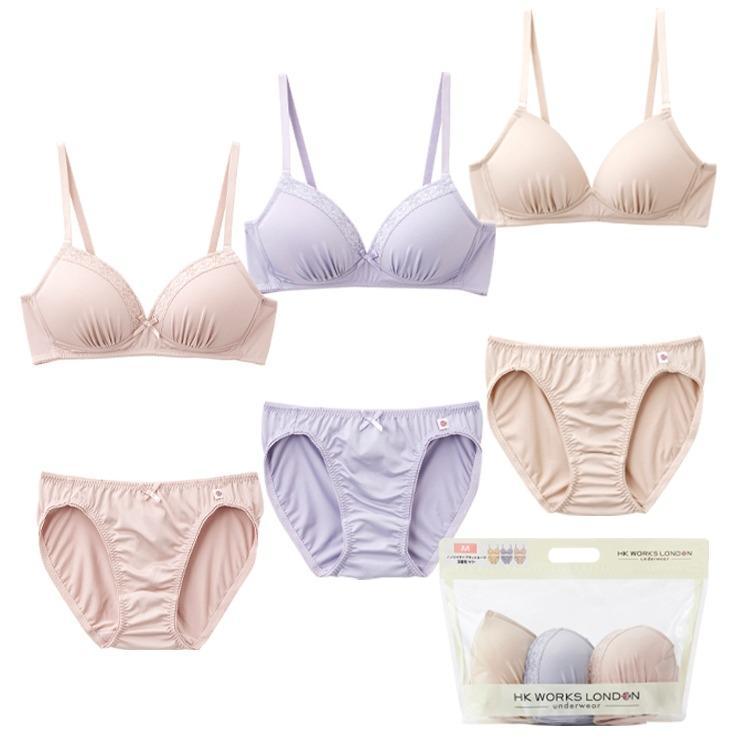 出所：しまむら公式オンラインストア レディース ノンワイヤーブラジャー+ショーツ3点セット（HK WORKS LONDON）【2024福