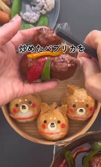 【柴犬いなり弁当】時短黒酢肉団子はパプリカと混ぜてボリュームアップに！ワンダフルと話題