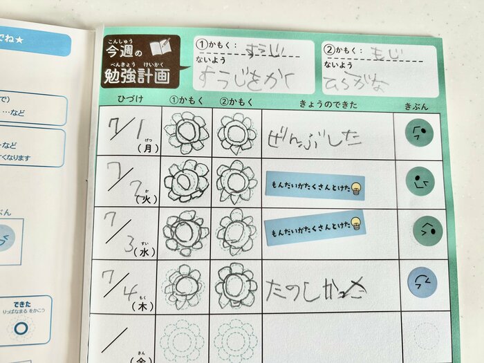 ご褒美シール付き勉強計画ノート使用感