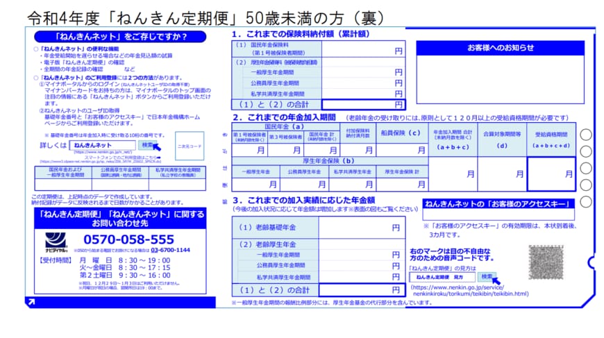 出典：日本年金機構「ねんきん定期便の様式（サンプル）と見方ガイド（令和4年度送付分）」