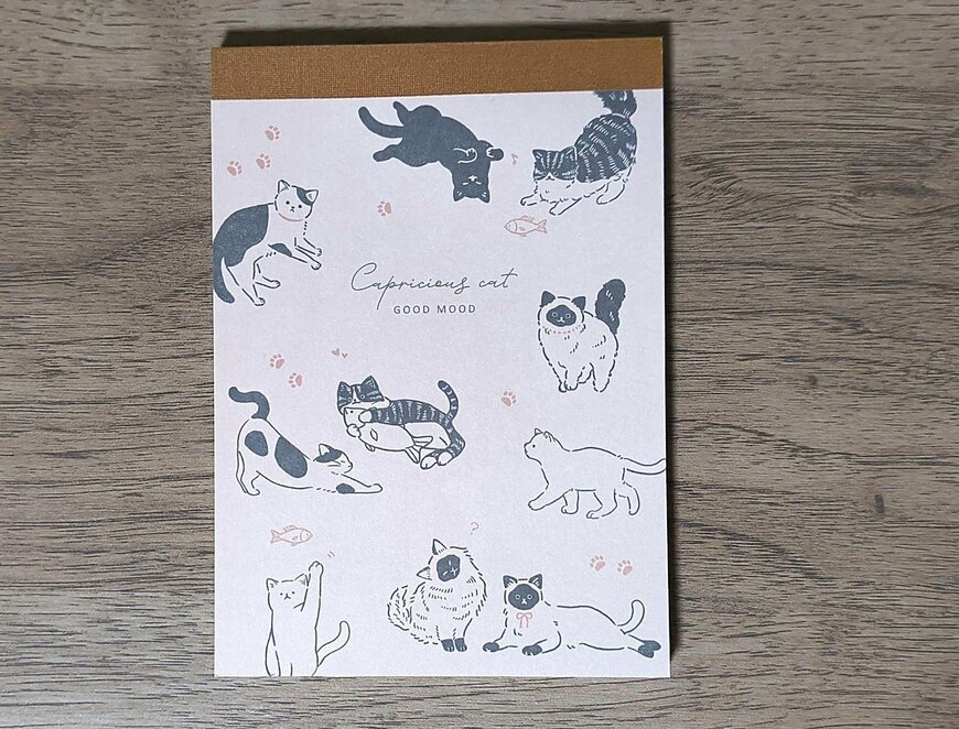 筆者撮影（セリア、A6 メモ帳 60枚 スケッチねこ柄）
