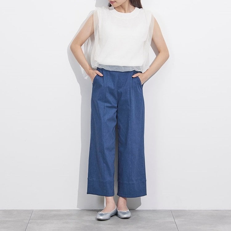 チュールレイヤードノースリーブニット