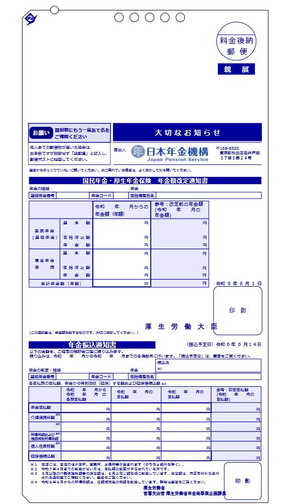 「年金額改定通知書」と「年金振込通知書」