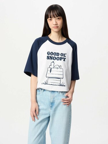 スヌーピー オーバーサイズTシャツ ネイビー ユニクロ公式 | ピーナッツ UT/オーバーサイズフィット