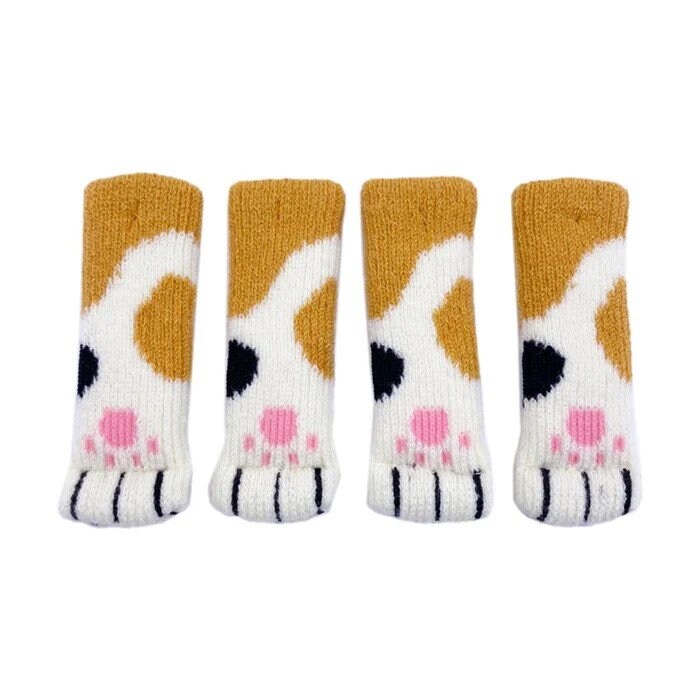 出所：ダイソー公式　イス脚カバー（猫足形、三毛＆茶トラ、４個）