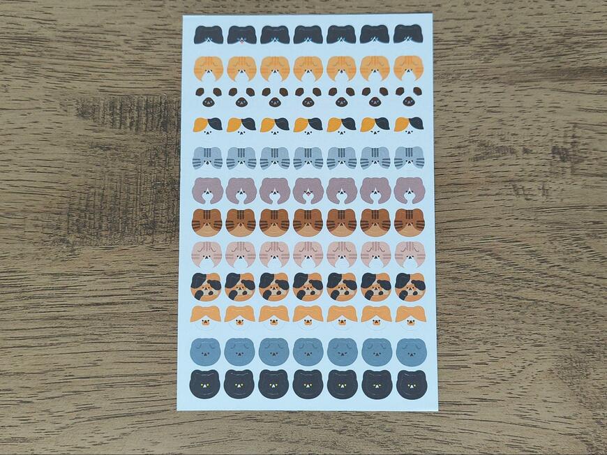 筆者撮影（セリア、SJI-33619 目印シール 504片 ゆるねこ柄）