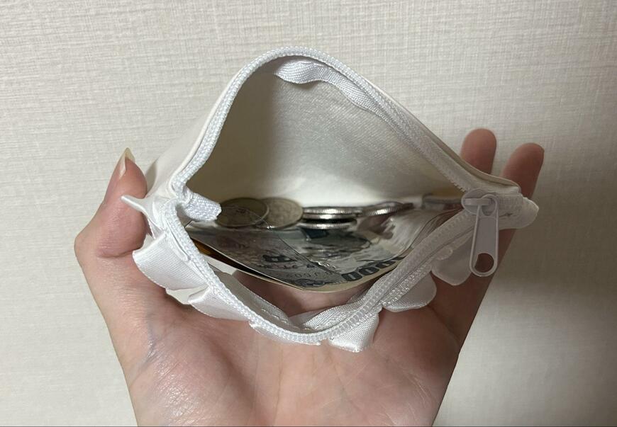 ダイソー、推しポーチ、フリル付フラットポーチ(ホワイト)画像