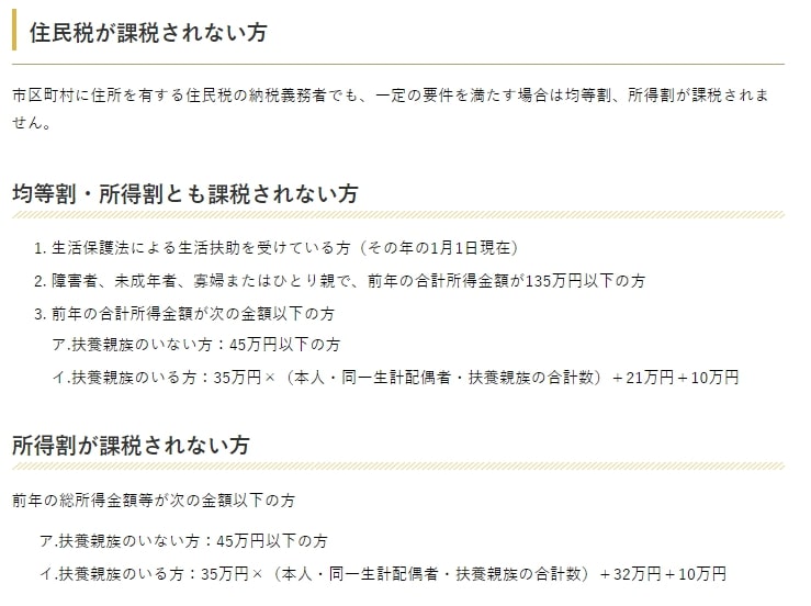 住民税のかからない世帯要件(東京都千代田区)