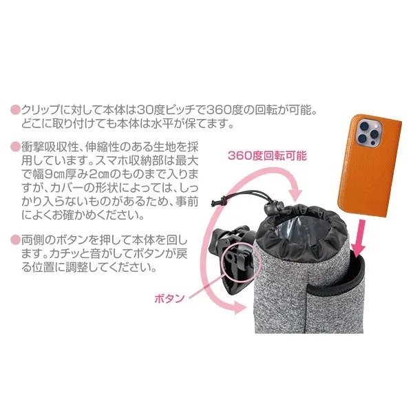 クリップは本体に対して30度ピッチで360度回転