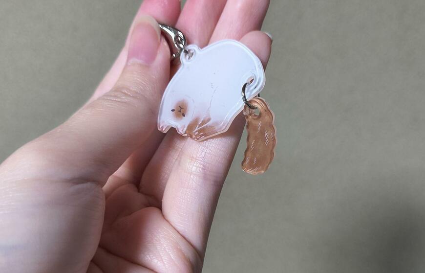 筆者撮影（セリア、ゆらゆらアクリルキーホルダー ふんわりねこ柄）