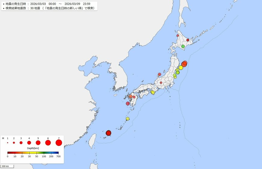 2026年3月3日～3月9日までの地震発生状況