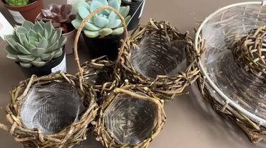 発想が素敵！」庭のアイビーの蔓→手編みのかごに変身させて多肉植物の