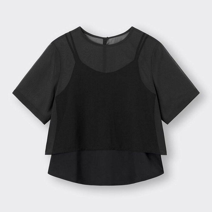 GU公式　2ピースシアーTブラウス(半袖)