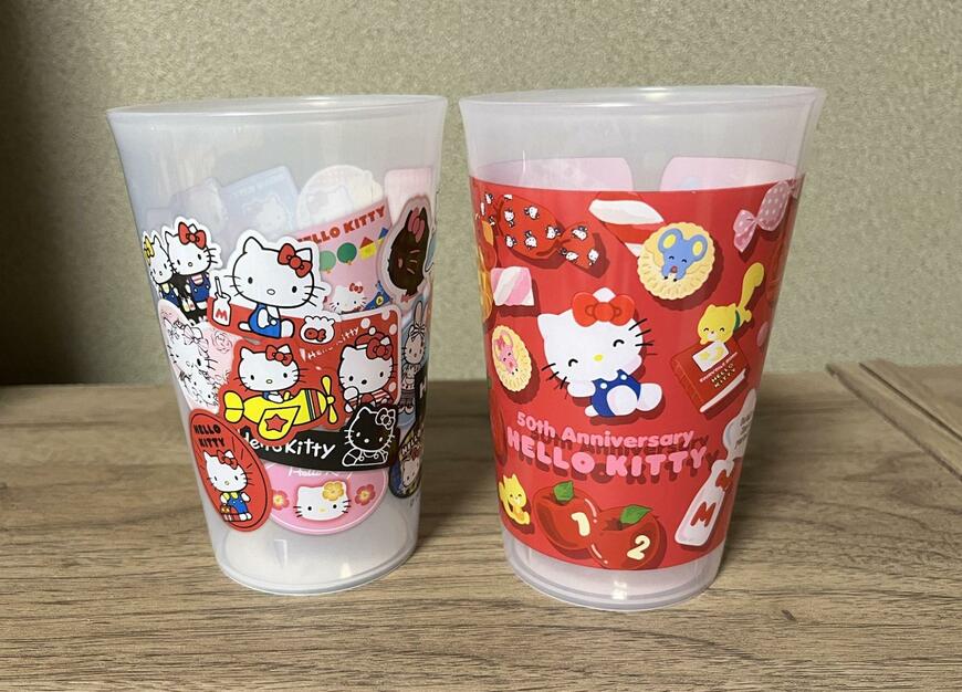 筆者撮影（ダイソー、タンブラー K/T 50周年未来・タンブラー K/T 50周年キティな未来）