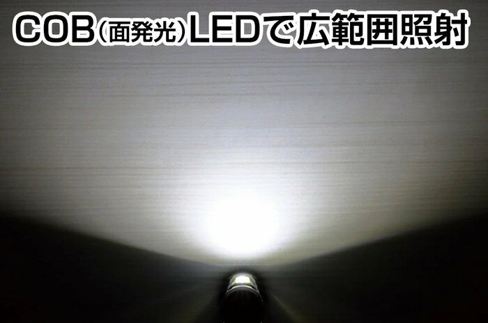 最大200ルーメンの明るさを誇り、照射角度が約140度と非常に広いです