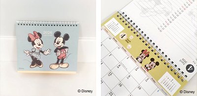 出所：ローソン　2026年版　ミッキーマウス＆ミニーマウスデザイン　卓上カレンダー