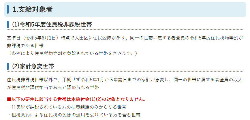 出所：大田区「令和5年度大田区電力･ガス･食料品等価格高騰重点支援給付金について」