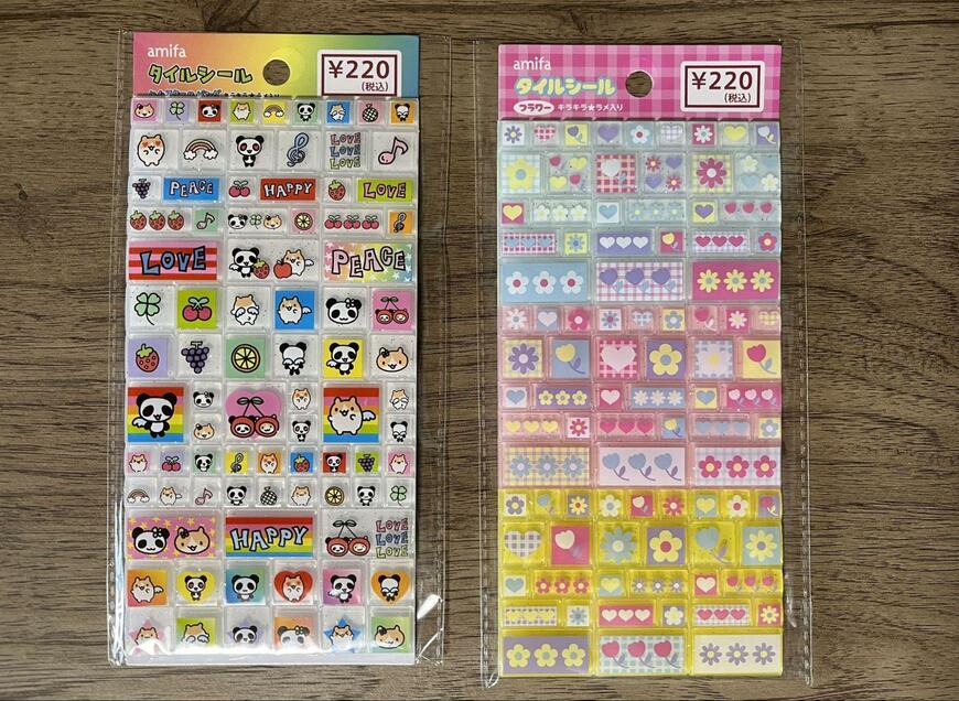 キャンドゥ、タイルシール 84片 ハムスター＆パンダ / タイルシール 90片 フラワー　画像