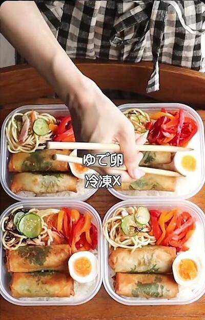 完成した「サバ缶の春巻き弁当」