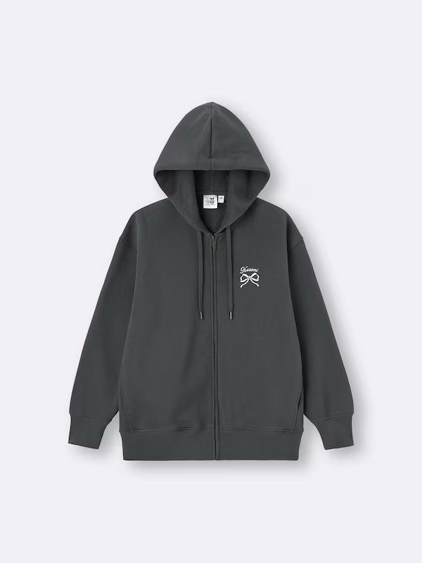 GU公式 スウェットオーバーサイズフルジップパーカ Sanrio characters(クロミデザイン)の画像