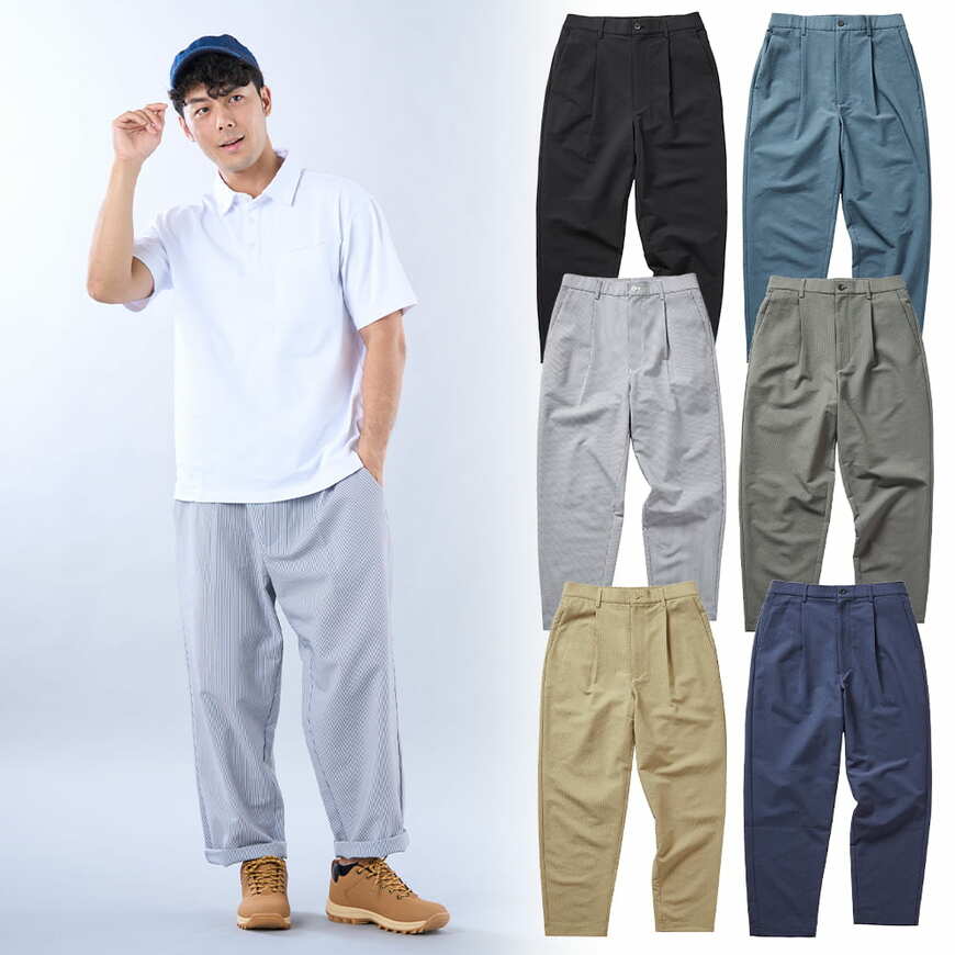 シアサッカーストレッチアンクルパンツ