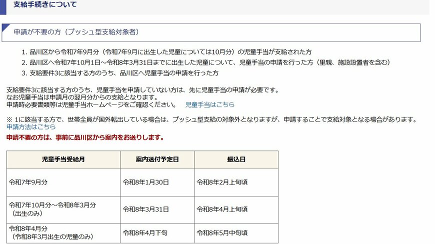 出所：品川区「物価高対応子育て応援手当の支給について」