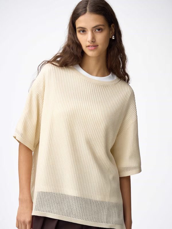 出所：GU公式　メッシュニットオーバーサイズプルオーバー(5分袖)Q