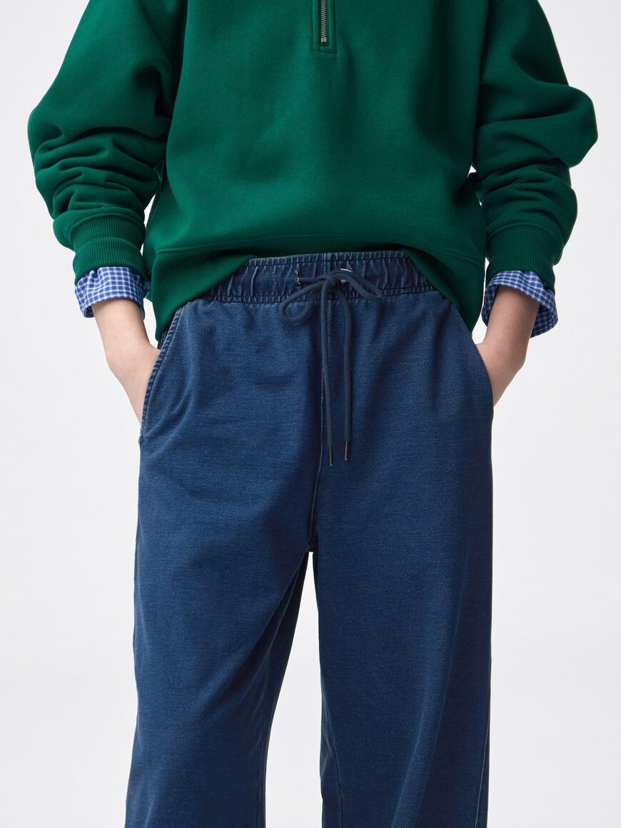 GU公式　デニムスウェットバレルレッグパンツ