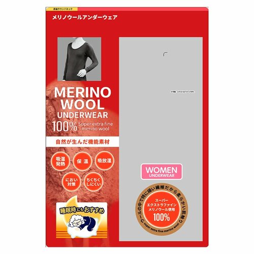 レディースメリノウール100長袖クルーネック