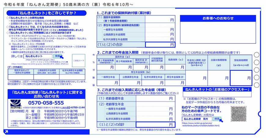 出所：日本年金機構「「ねんきん定期便」の様式（サンプル）と見方ガイド（令和6年度送付分）」