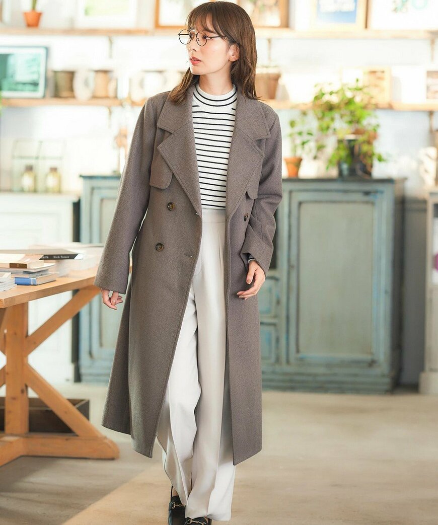ダブル釦トレンチ風コート