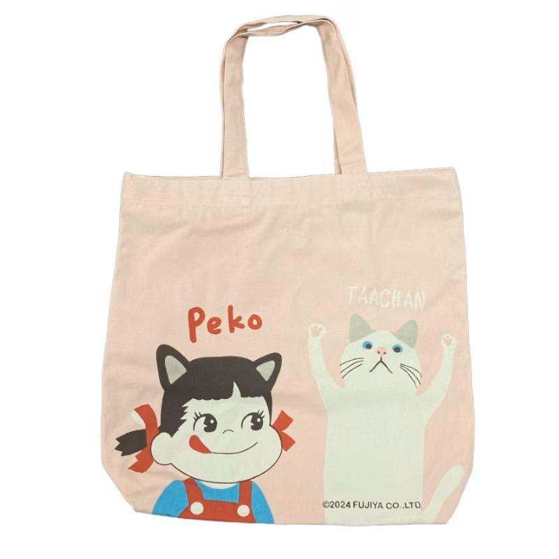 ファスナー付きA4トート ペコちゃん×白猫(ライトピンク)