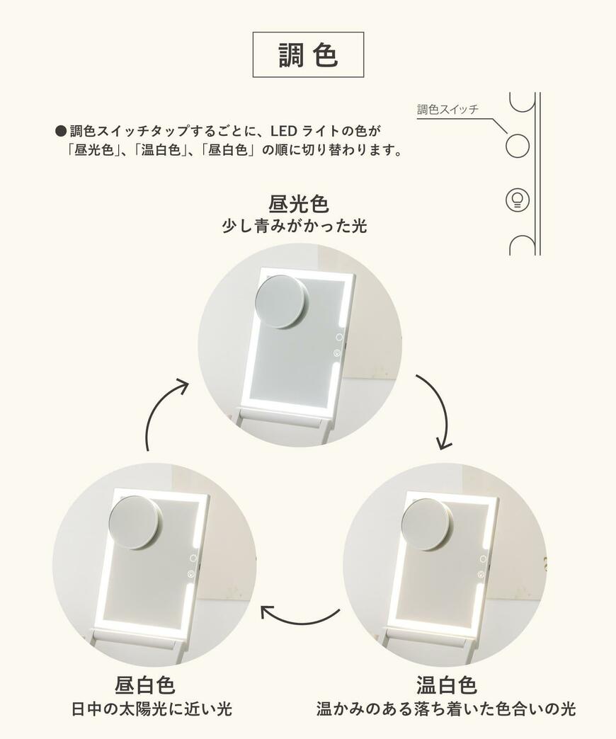 3COINS 立ち上がるLEDミラー/and us 画像