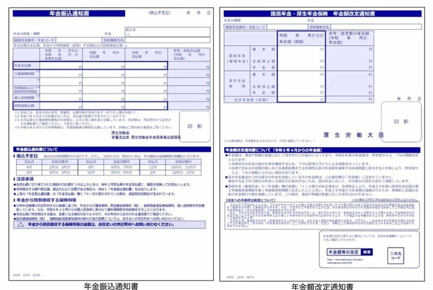 年金額改定通知書・年金振込通知書