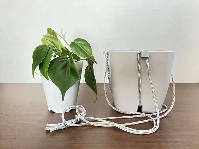 実際にポットに植わった観葉植物に、吊り下げポットをかぶせてみました