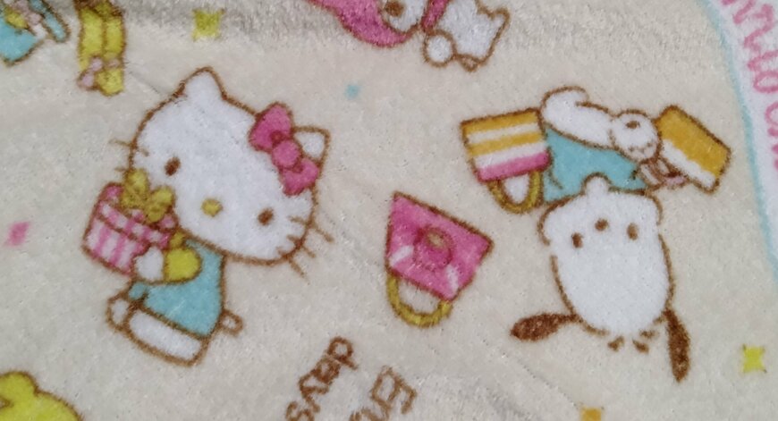 筆者撮影（ダイソー、ひざかけ（サンリオキャラクターズ））