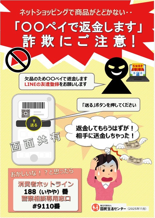 出所：国民生活センター「ネットショッピング「欠品のため〇〇ペイで返金します」詐欺に引き続きご注意を！」PDF