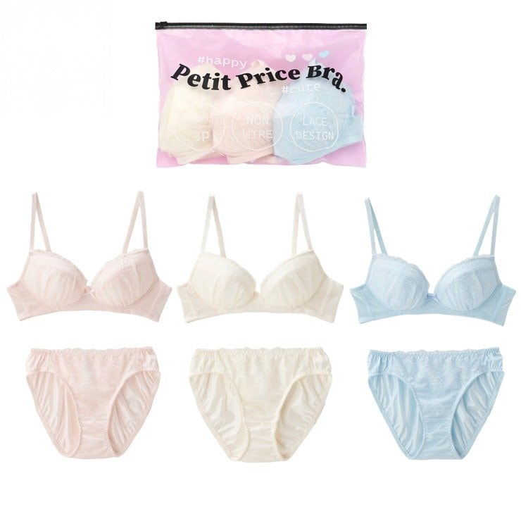 出所：しまむらパーク レディース　ハッピーバッグ　ノンワイヤーブラジャー＋ショーツ　3組セット