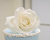 アイスブルーのケーキの上に装飾された「真っ白なバラ」　繊細でリアルな造形に「本物かと思った」「素敵ですね」